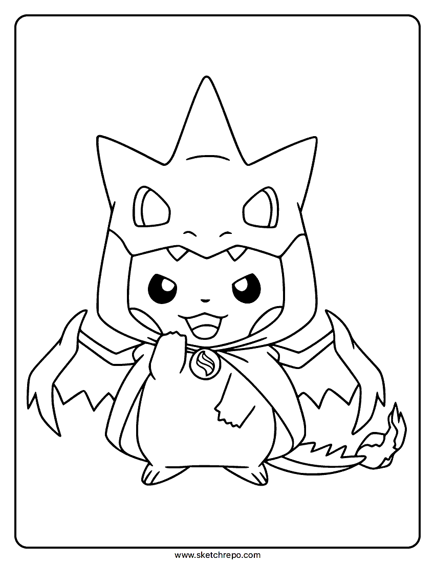 Pikachu Mega Charizard Y Coloring Page