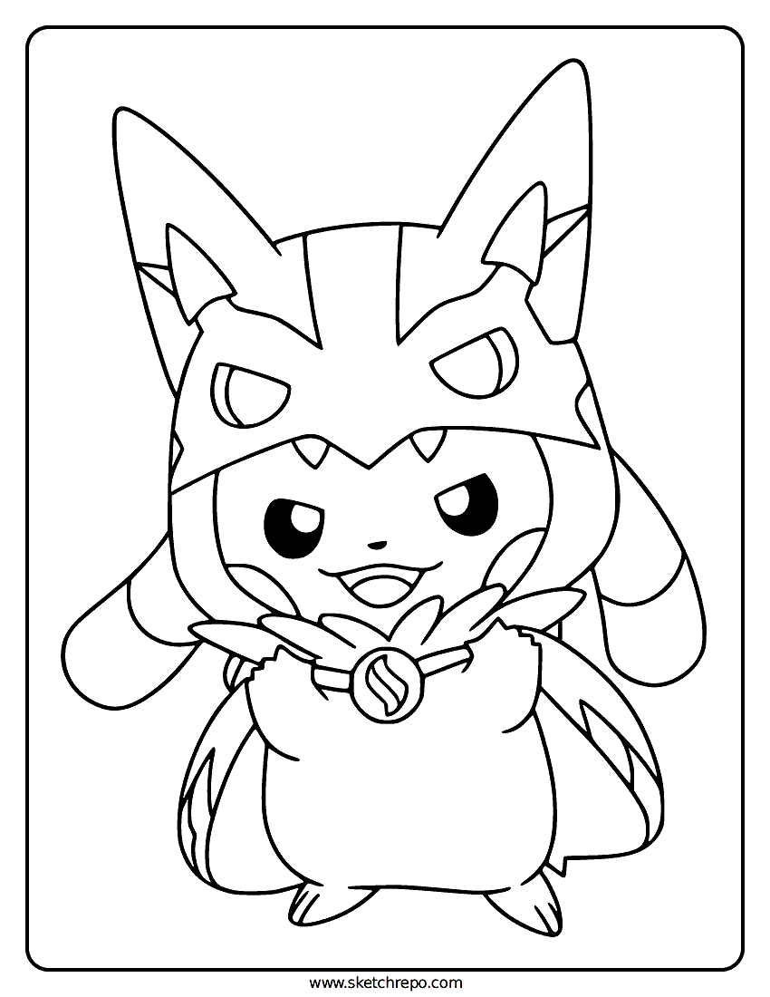 Pikachu Mega Lucario Coloring Page