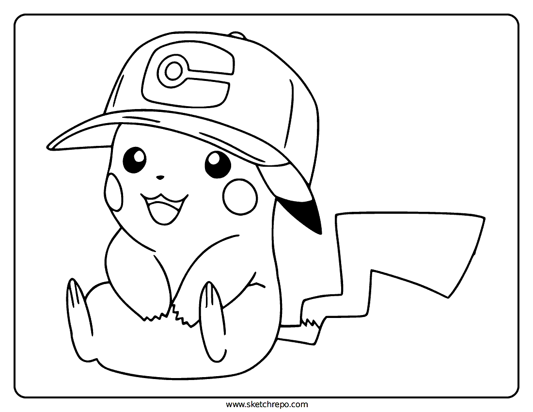 Pikachu With Ash Hat Coloring Page