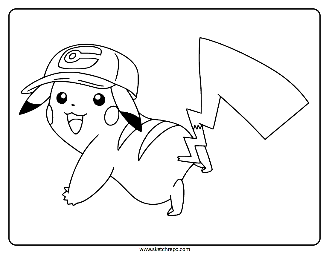 Pikachu With Hat Coloring Page