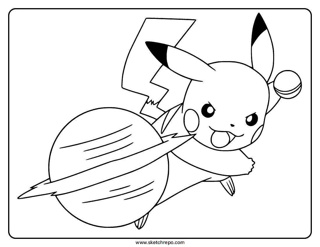 Pikachu With Pokeball Coloring Page