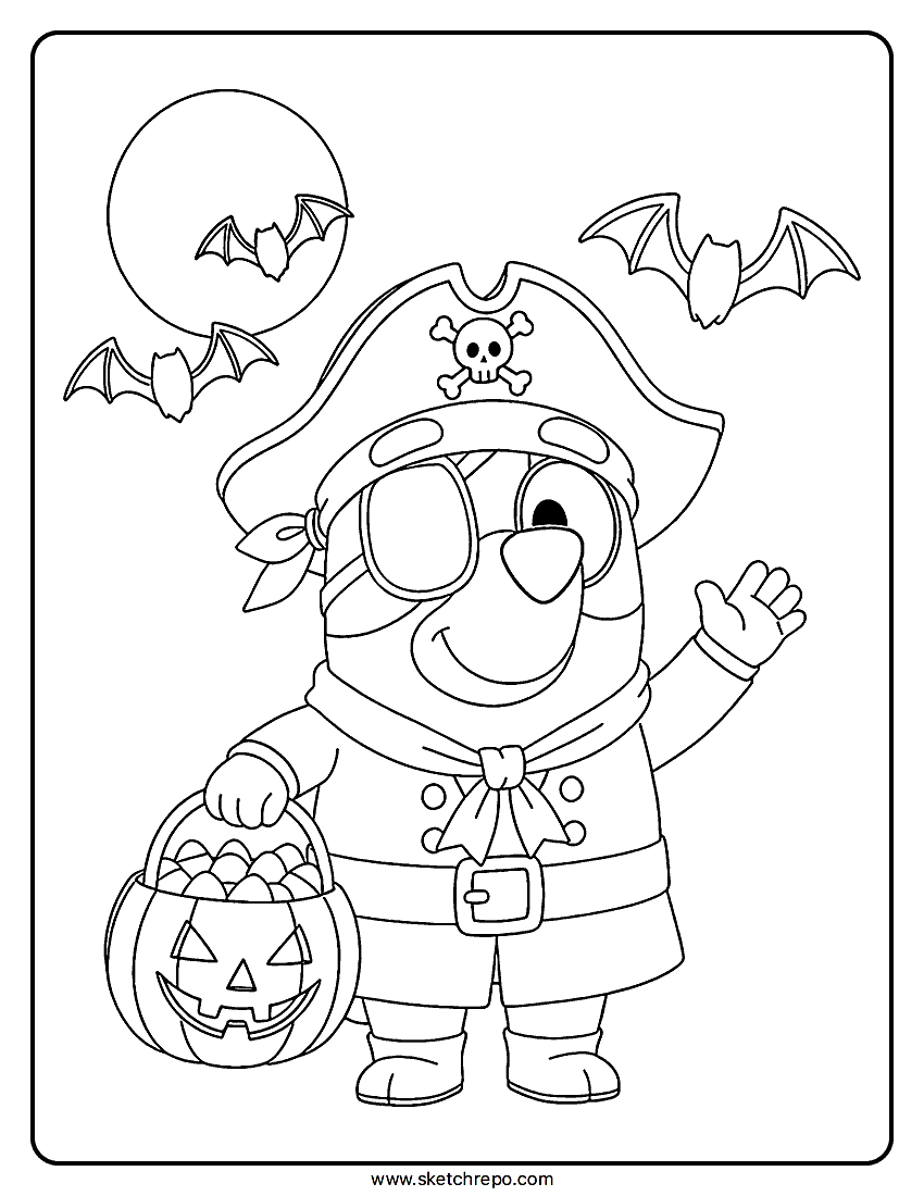 Printable Bluey Halloween Coloring Page PDF