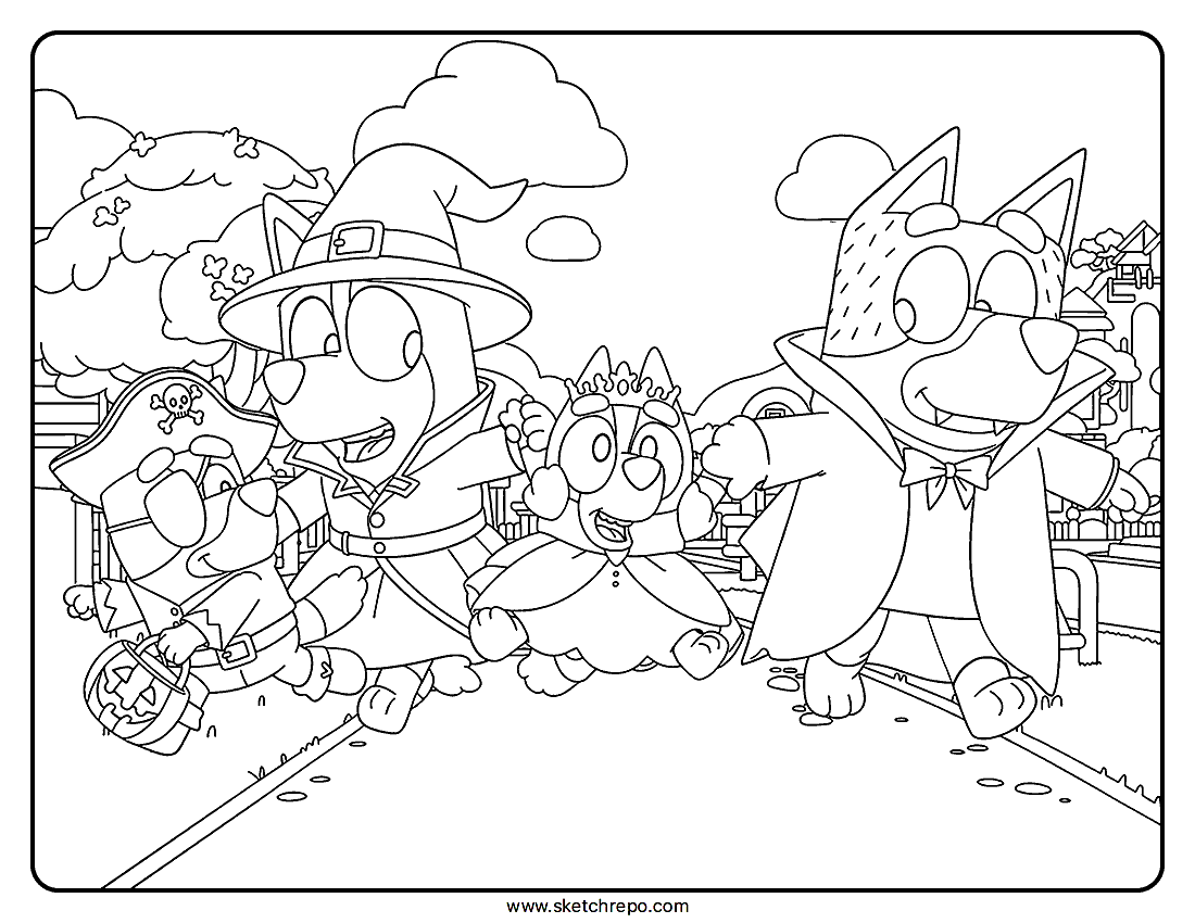 Printable Bluey Halloween Coloring Sheet