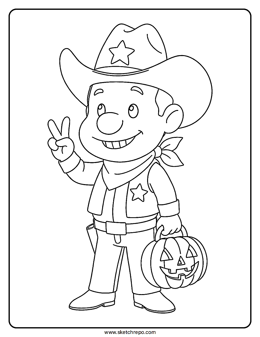 A printable Halloween cowboy sherrif coloring page that comes in PDF format for better printing experience.