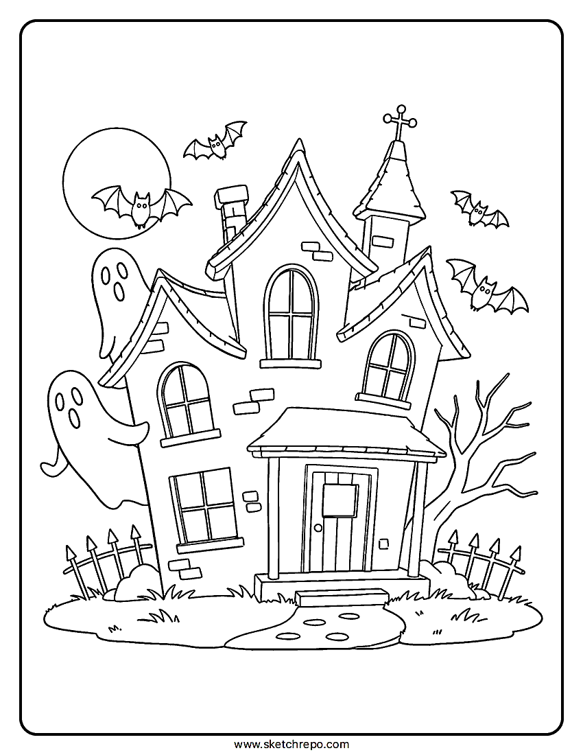 Printable Halloween House Coloring Page PDF