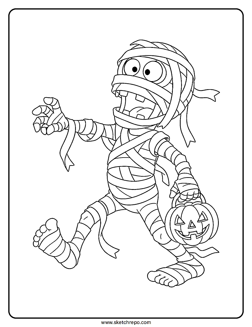 Printable Halloween Mummy Coloring Page PDF