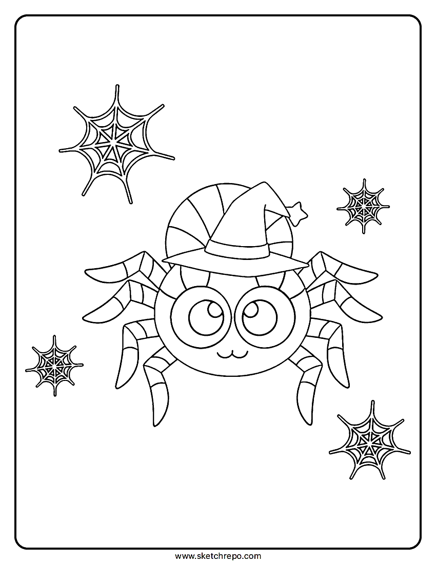 A cute yet effective Halloween spider coloring sheet ideally for kids to draw during their Halloween activities.