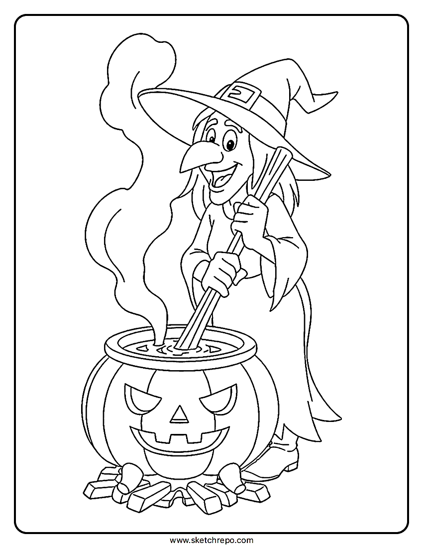 Printable Halloween Witch Coloring Page PDF