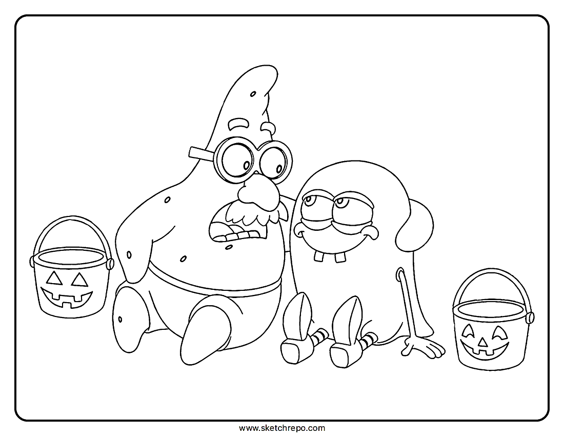 This Spongebob Halloween coloring sheet printable has Spongebob and Patrick Star sitting down together hugging.