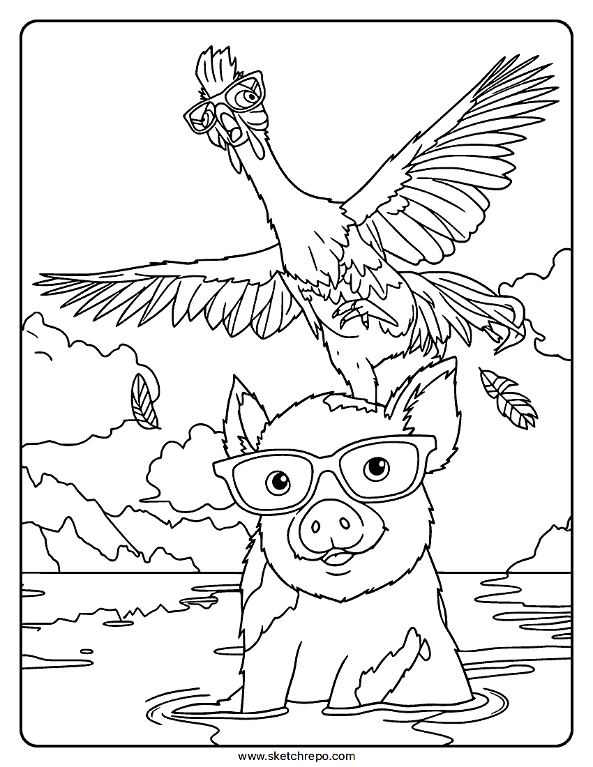 Pua Heihei Moana 2026 Coloring Page