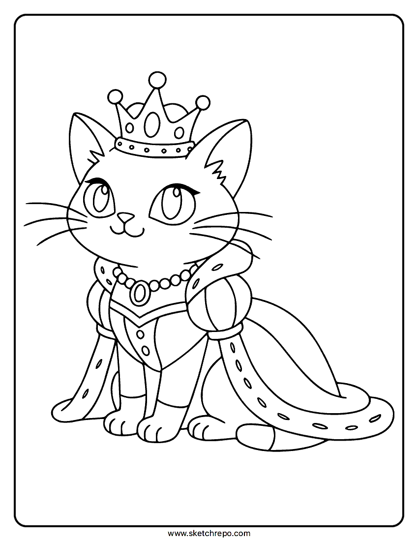 Queen Cat Coloring Page