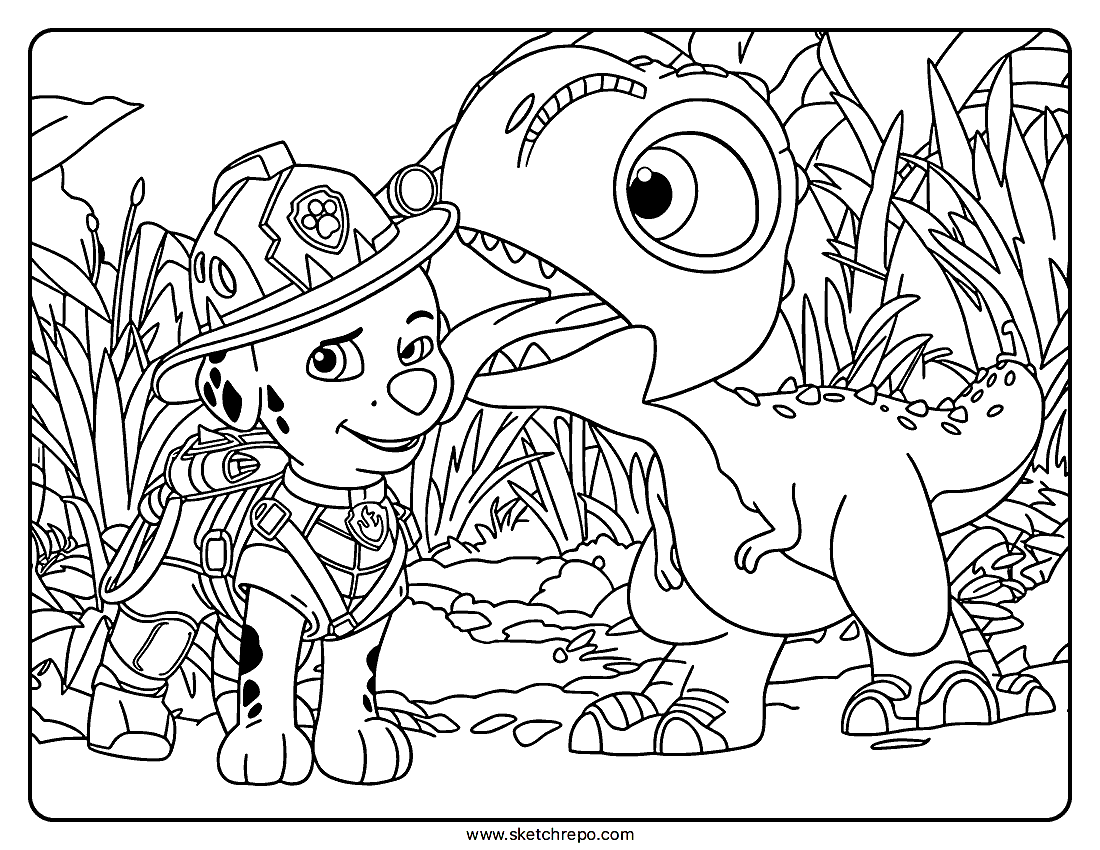 Rhubarb Licking Marshall Coloring Page | PAW Patrol The Dino Movie