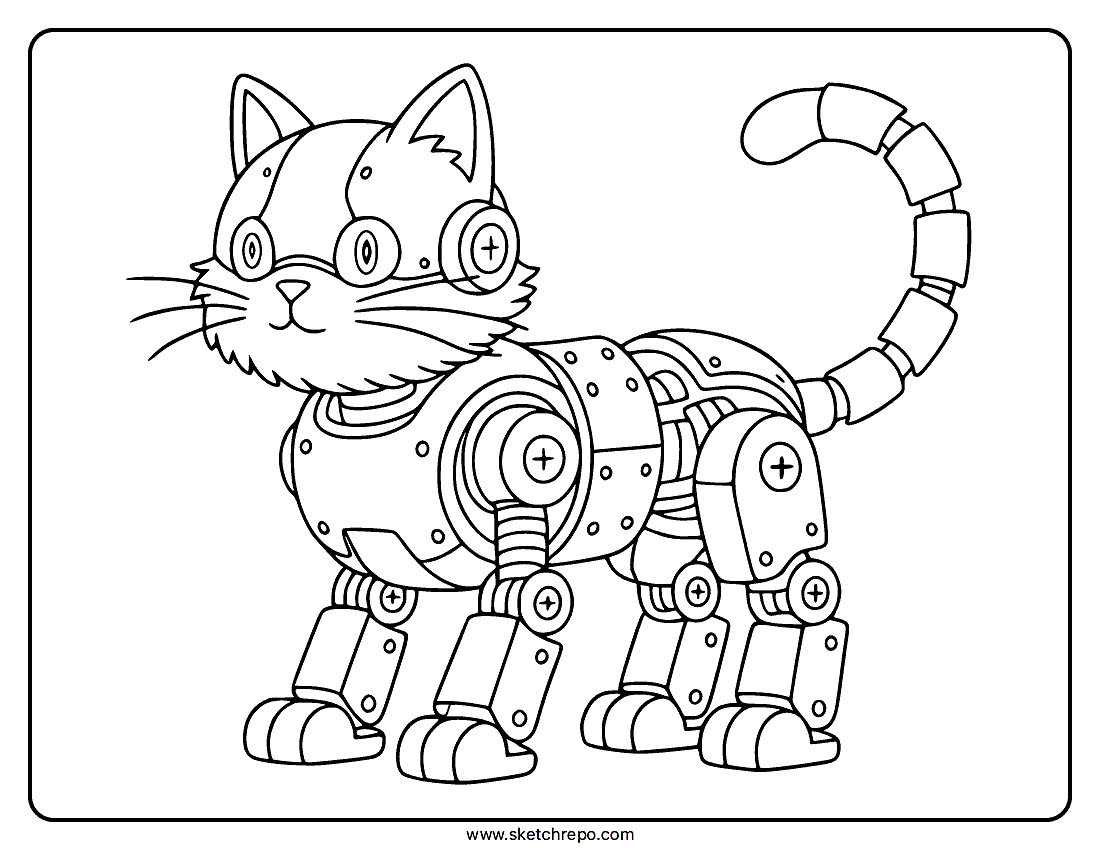 Robot Cat Coloring Page