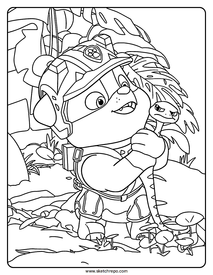 Rubble & Mahakala Coloring Page | PAW Patrol The Dino Movie