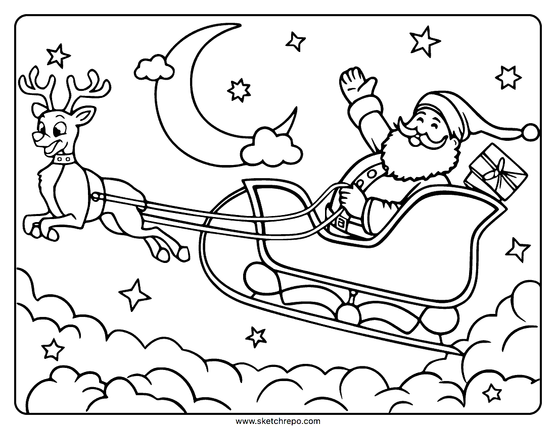 Free Coloring Pages Santa And Reindeer Coloring Pages