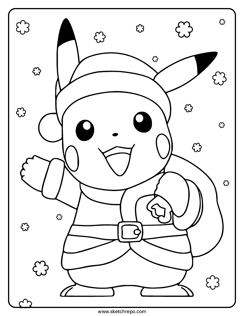Santa Pikachu Coloring Page