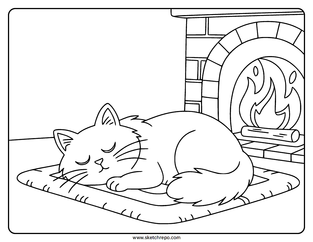 Sleeping Cat Coloring Page