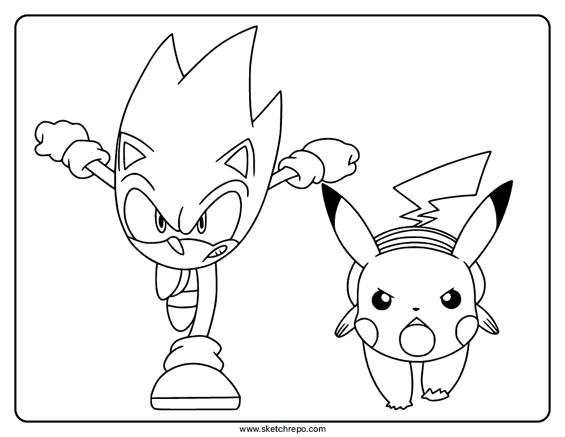 Sonic and Pikachu Coloring Page
