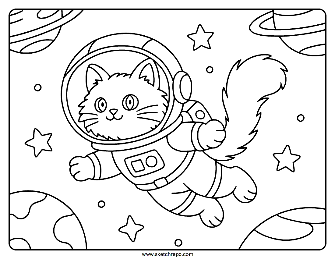 Space Cat Coloring Page
