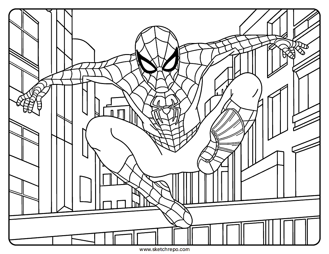 Spider Man In Action Bnd Coloring Page