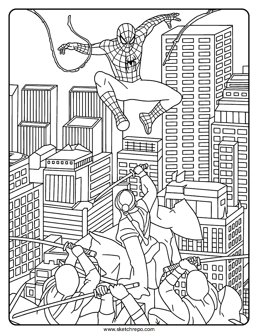 Spider Man Vs Ninjas Brand New Day Coloring Page