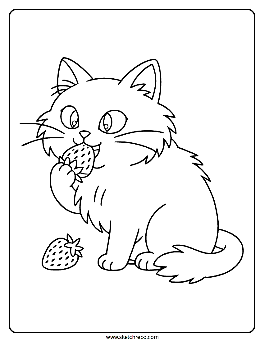 Strawberry Cat Coloring Page