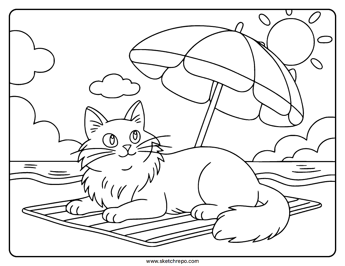 Summer Cat Coloring Page