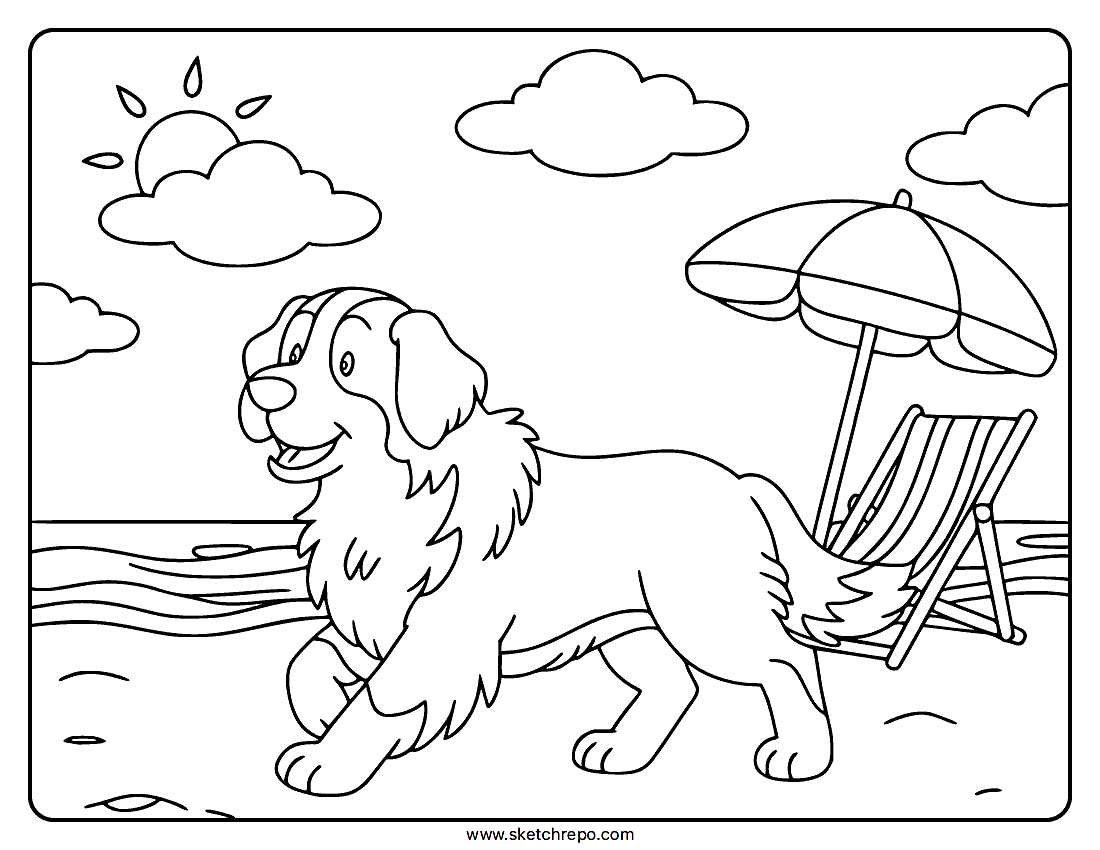 Summer Dog Coloring Page