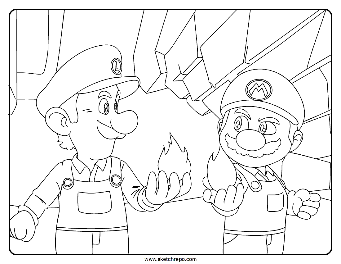 Super Mario Galaxy Movie: Mario & Luigi Fire Form Coloring Page