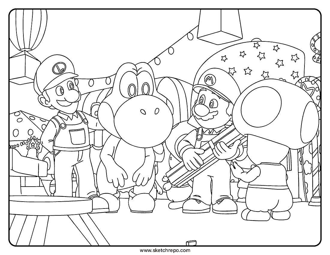 Super Mario Galaxy Movie: Mario, Luigi and Yoshi Coloring Page