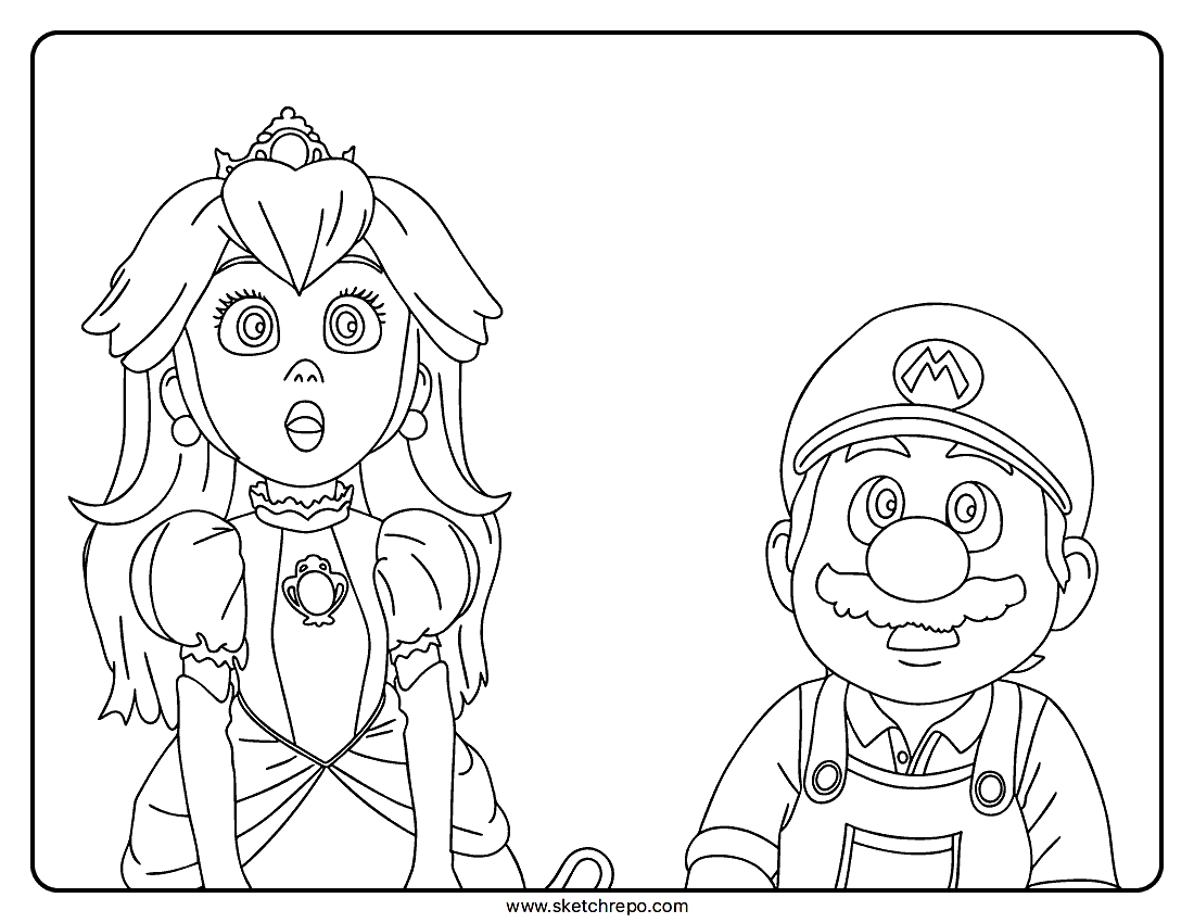 Super Mario Galaxy Movie: Mario and Peach Coloring Page