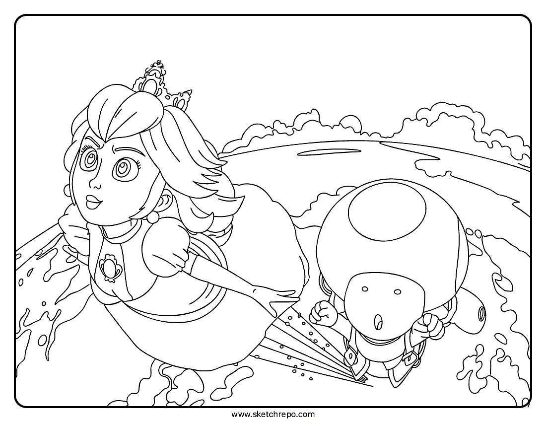 Super Mario Galaxy Movie: Peach and Toad Coloring Page