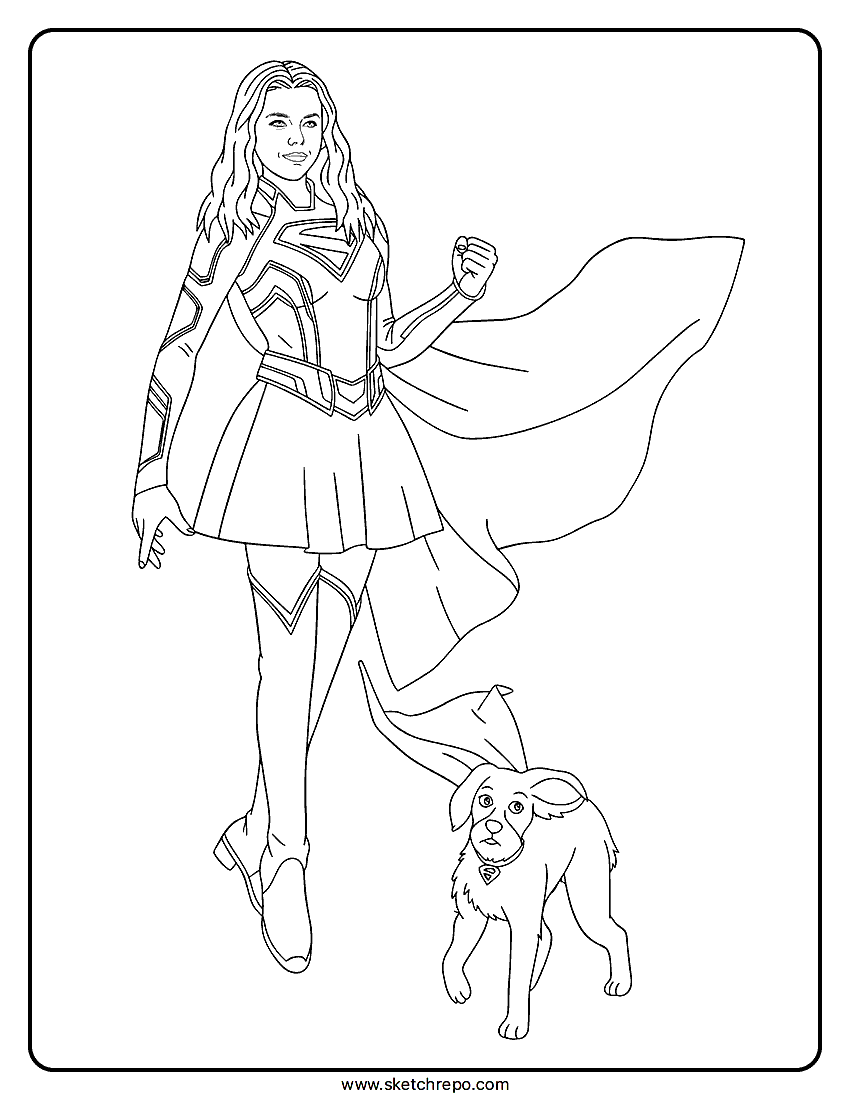 Supergirl And Krypto Coloring Page