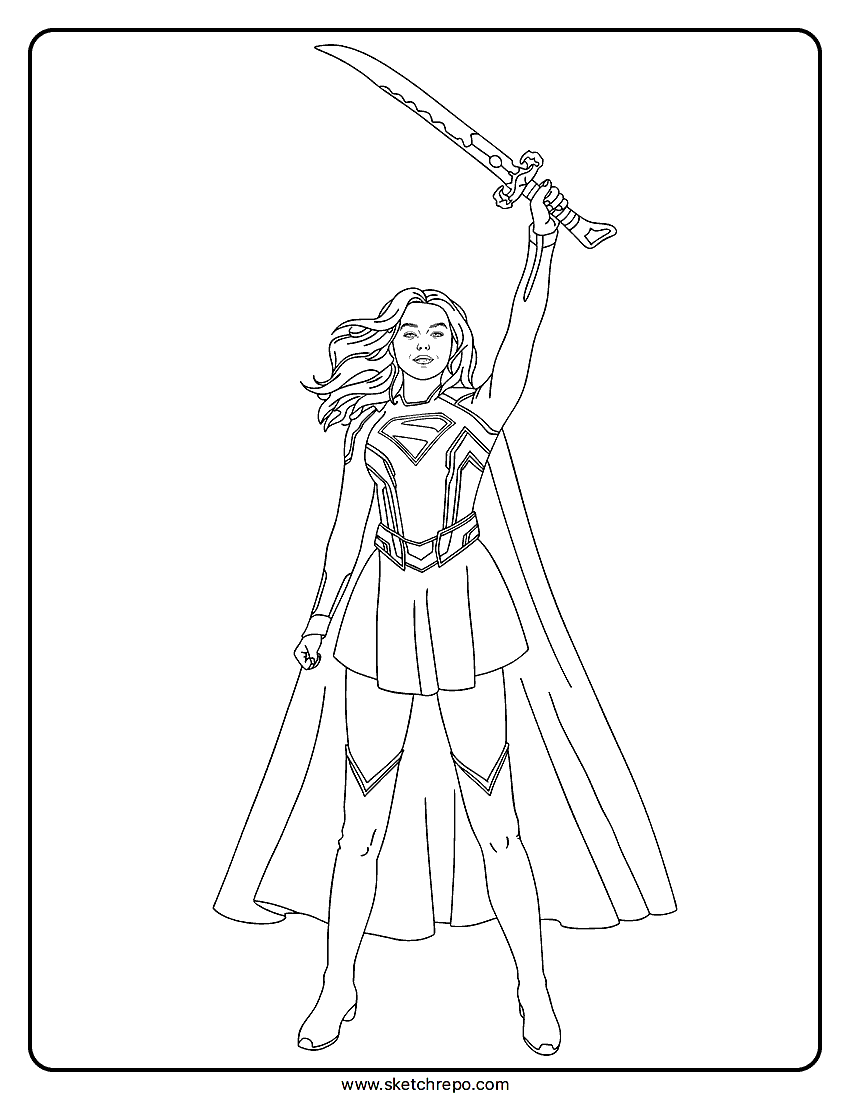 Supergirl With Sword Coloring Page