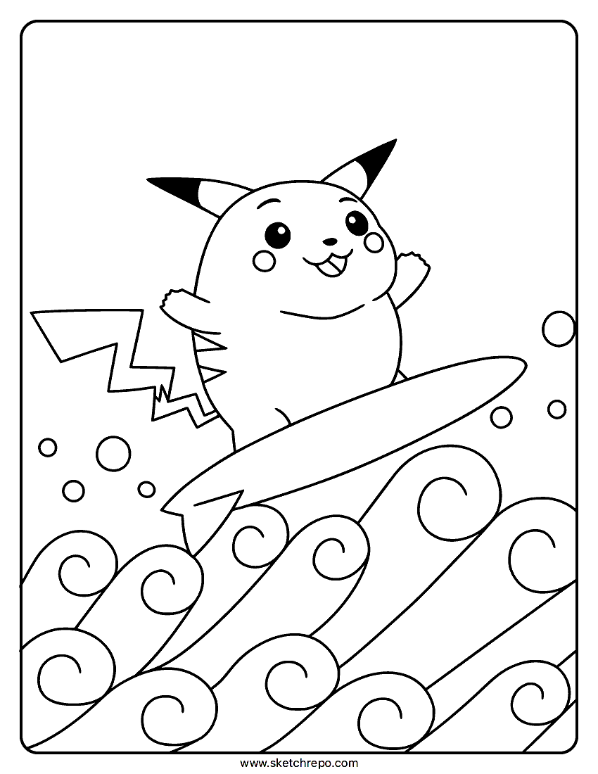 Surfing Pikachu Coloring Page