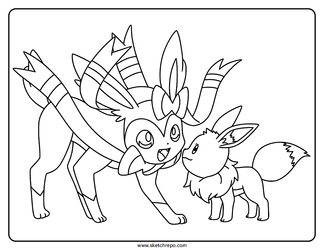 Sylveon and Eevee Coloring Page