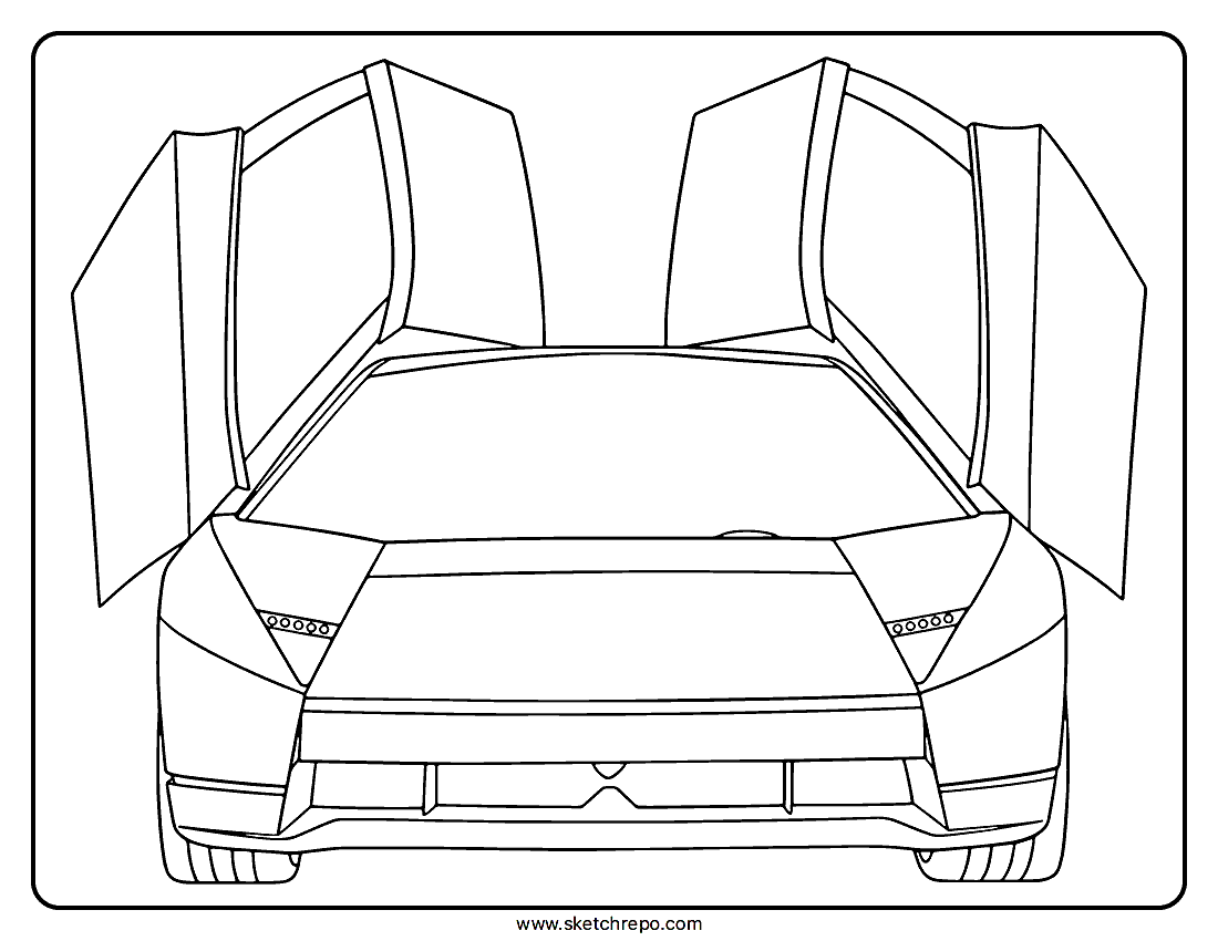 Tesla Roadster coloring page, front view, doors open.