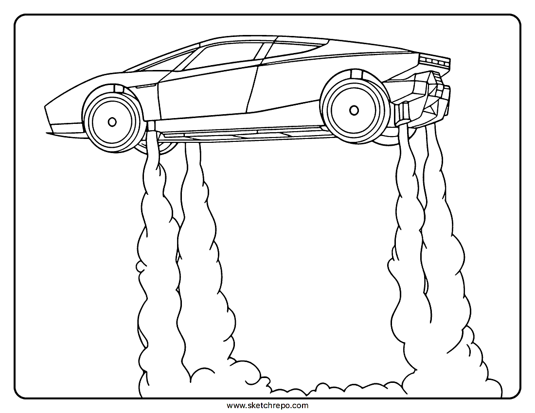Flying Tesla Roadster coloring page.
