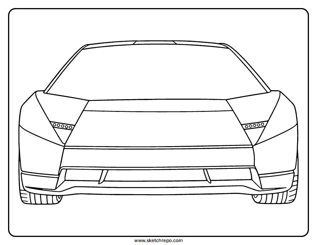 Tesla Roadster coloring page, front view.