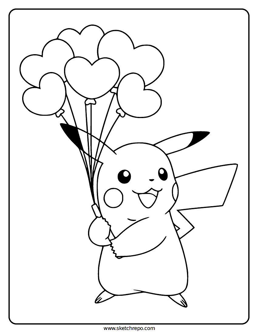 Valentine Pikachu Coloring Page