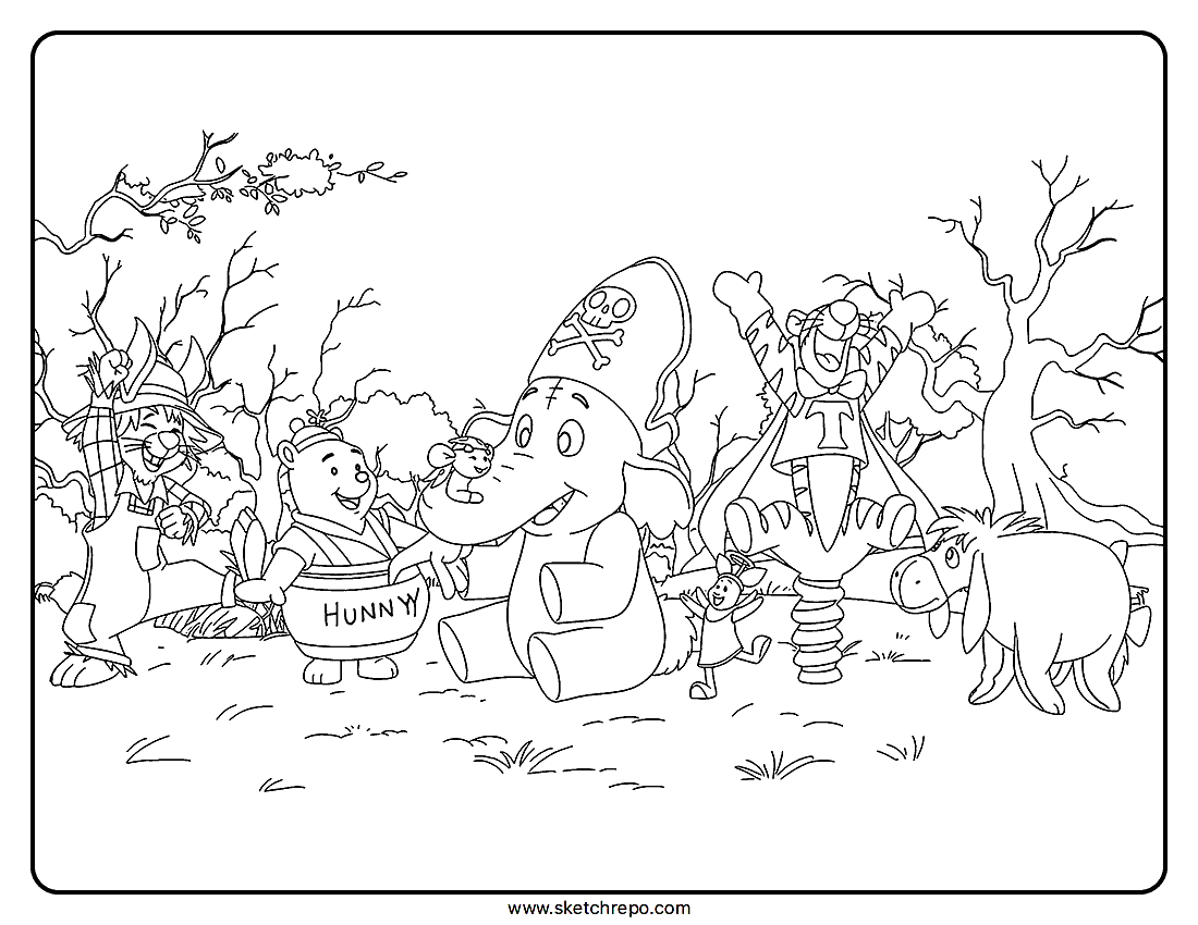 Winnie the Pooh Halloween Coloring Page