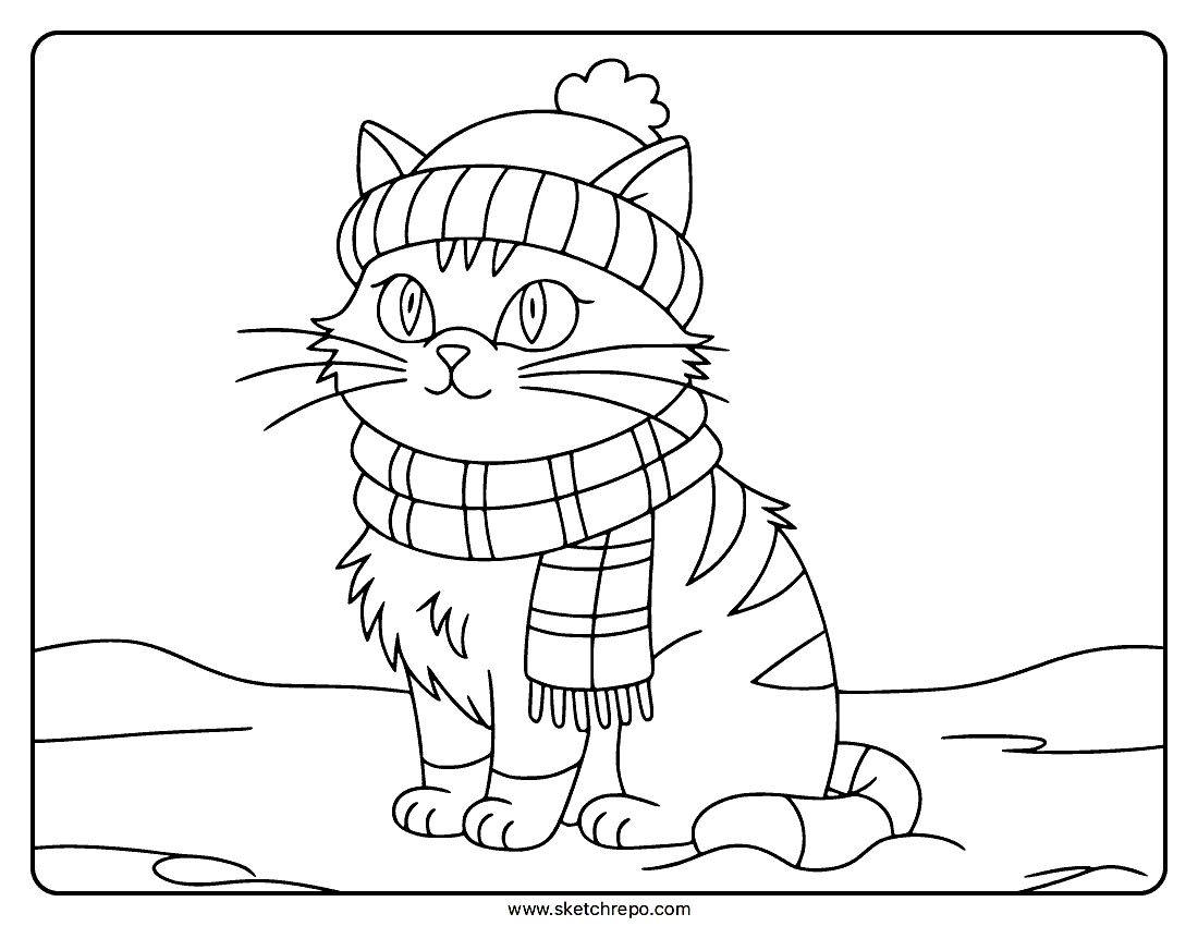 Winter Cat Coloring Page