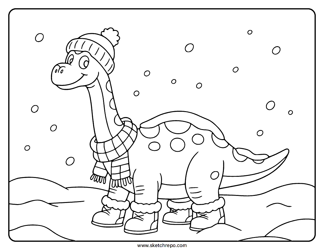 Winter Dinosaur Coloring Page