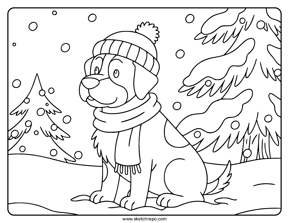 Winter Dog Coloring Page