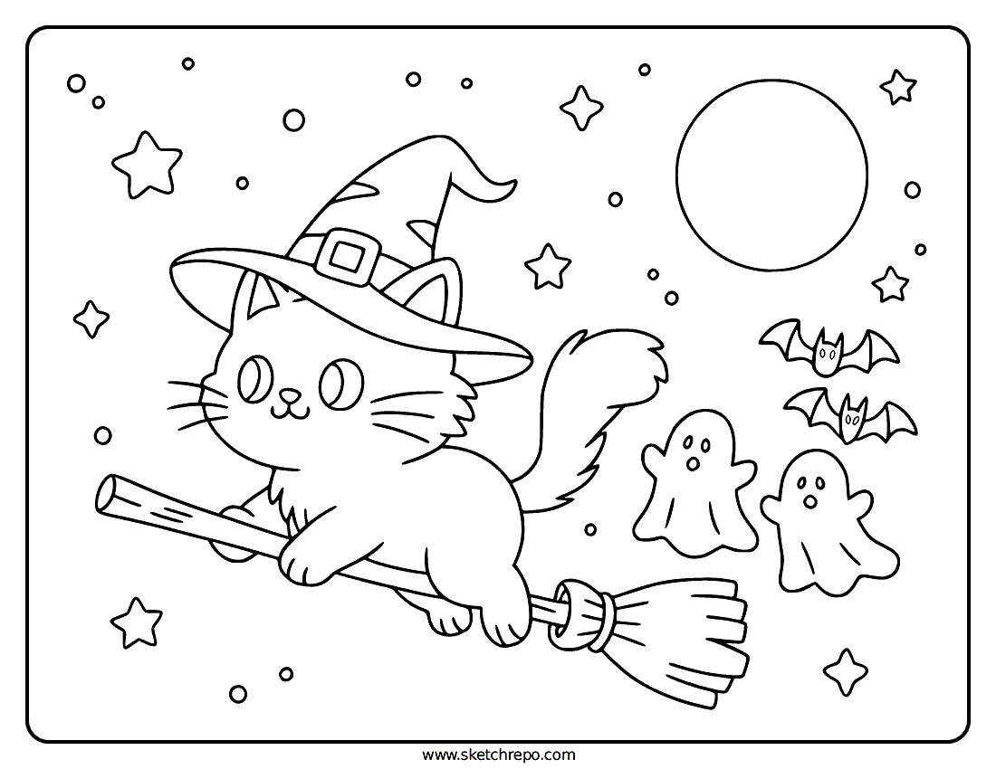 Witch Cat Coloring Page