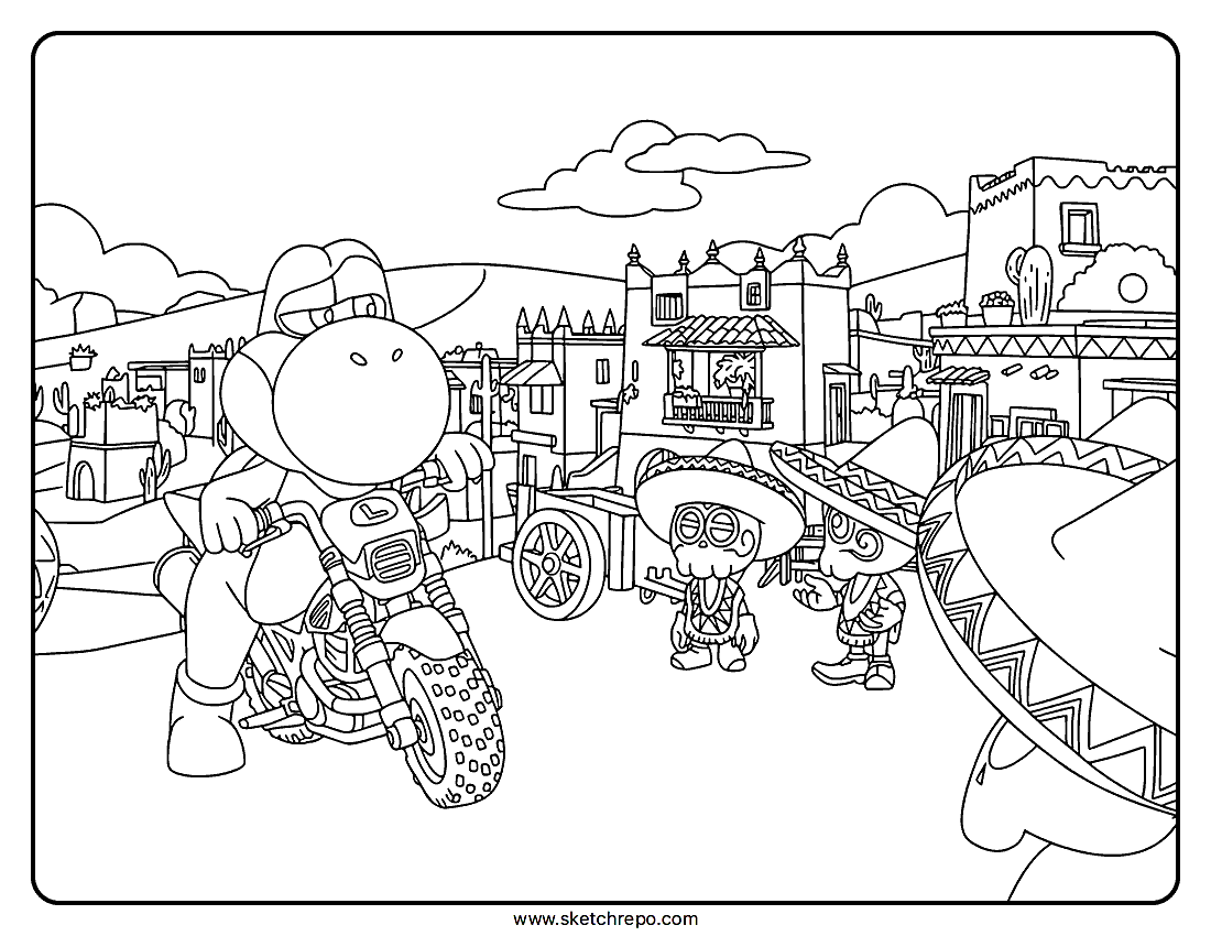 TSMGM Yoshi On Bike Coloring Page